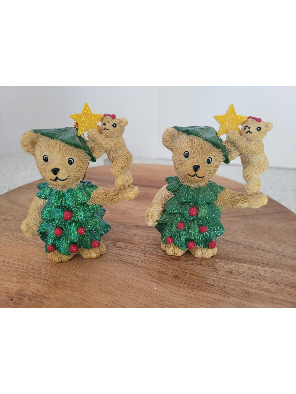 Pair Of Claire's Vintage 1997 Christmas Tree Bear Mama And Baby Xmas Ornaments